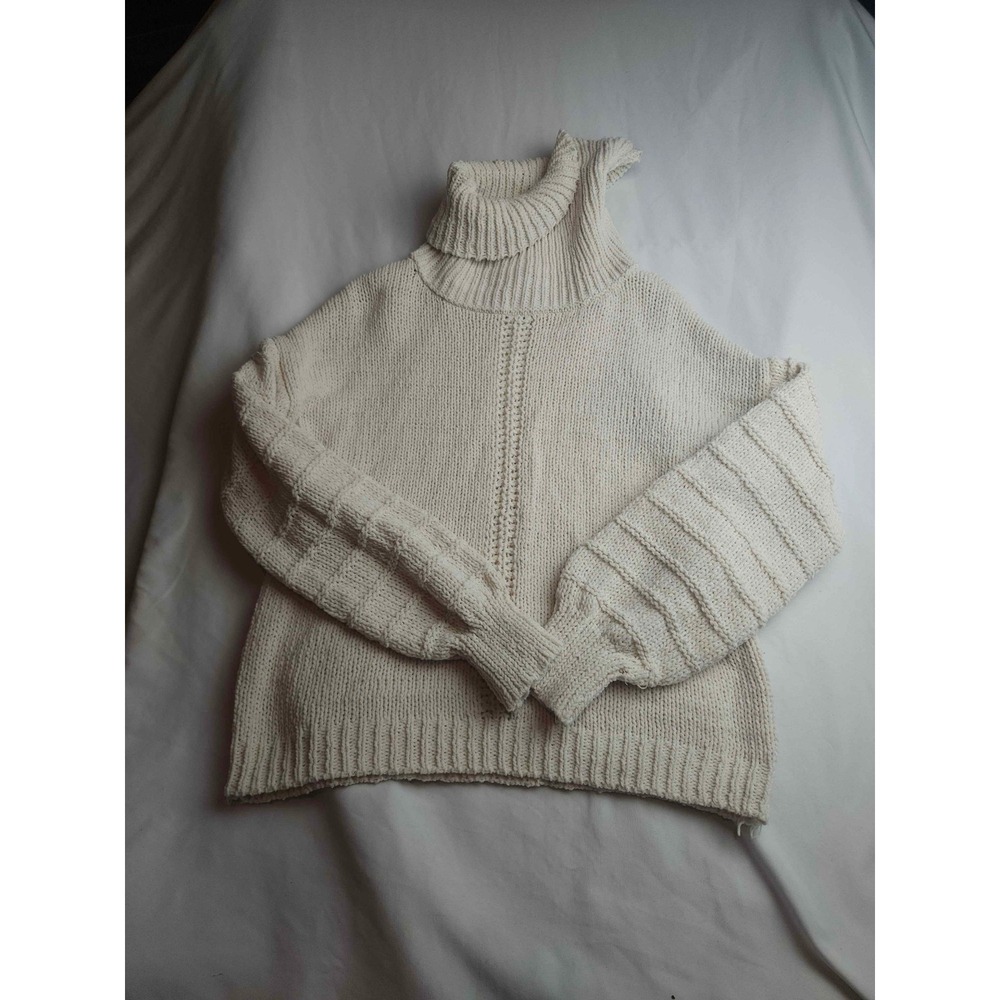 Wonderly Cream Chenille Turtleneck Sweater Textured Sleeve Womens Small